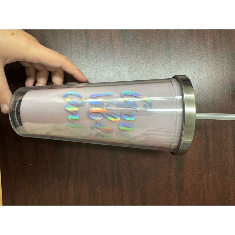 Good Vibes Only 22 Ounce Pink Cup with Straw